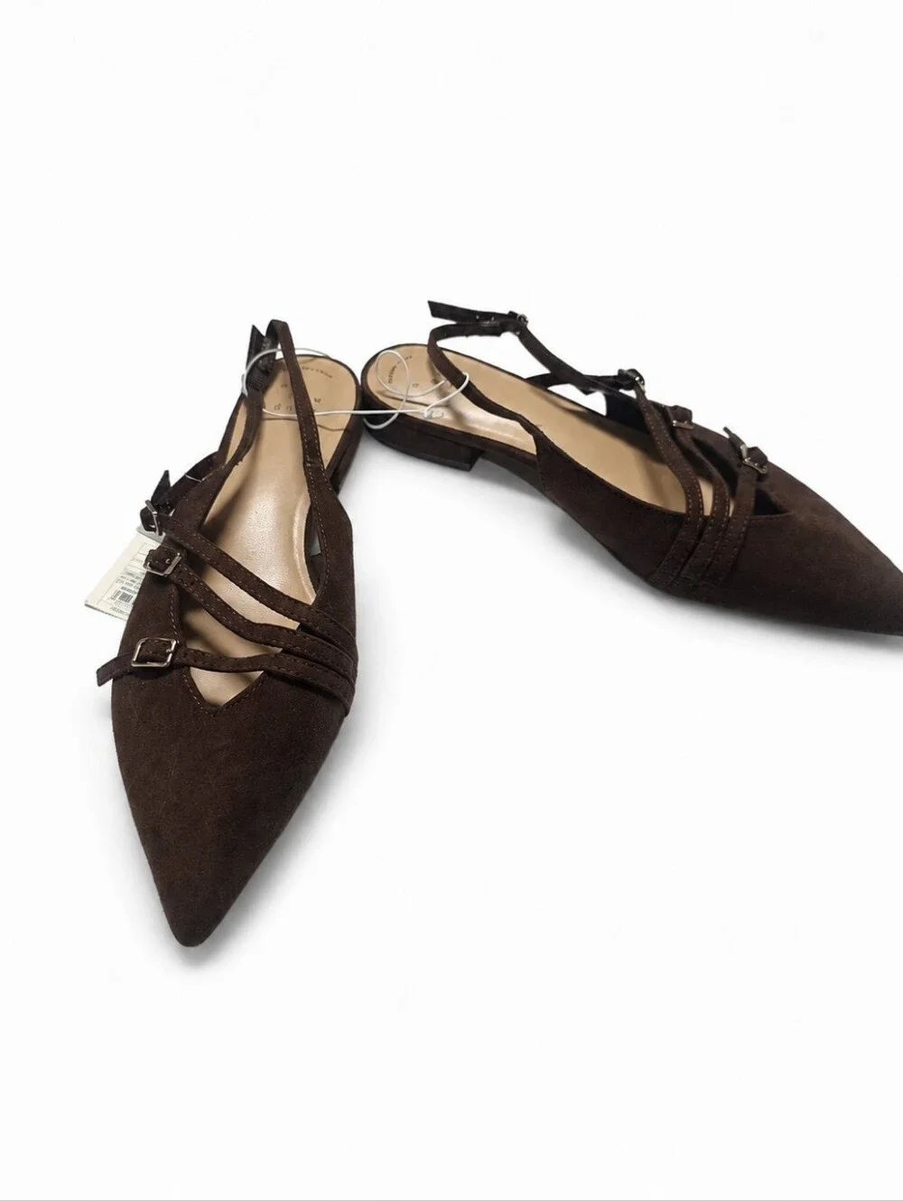 A New Day Twiggy Brown Multi Buckle Pointed Toe Flats Size 7.5 NWT